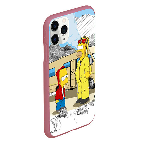 Чехол iPhone 11 Pro матовый Барт Симпсон и его папаша / 3D-Малиновый – фото 2