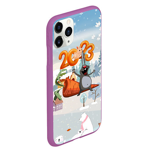 Чехол iPhone 11 Pro матовый Заяц с большой морковью / 3D-Фиолетовый – фото 2