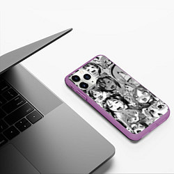 Чехол iPhone 11 Pro матовый Ахегао паттерн, цвет: 3D-фиолетовый — фото 2
