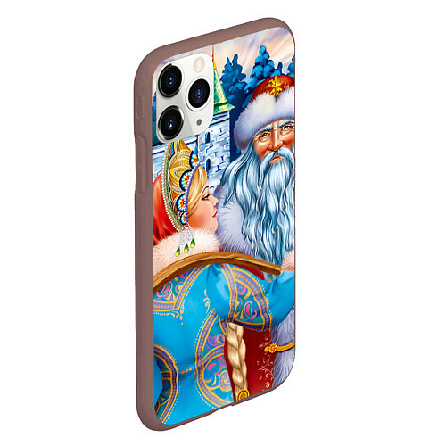 Чехол iPhone 11 Pro матовый Дед Мороз со Снегуркой / 3D-Коричневый – фото 2