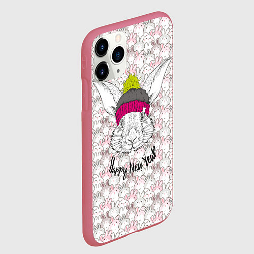 Чехол iPhone 11 Pro матовый Морда кролика 2023 / 3D-Малиновый – фото 2