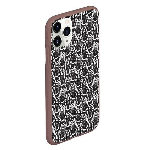Чехол iPhone 11 Pro матовый Рука с жестом рок в пламени / 3D-Коричневый – фото 2