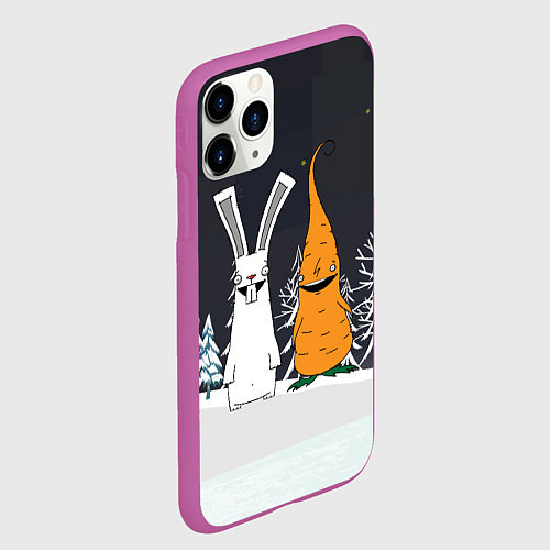 Чехол iPhone 11 Pro матовый Заяц и морковка / 3D-Фиолетовый – фото 2