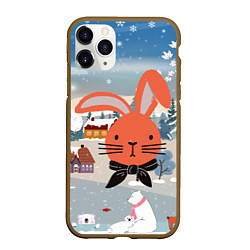 Чехол iPhone 11 Pro матовый Мордочка кролика - новый год, цвет: 3D-коричневый