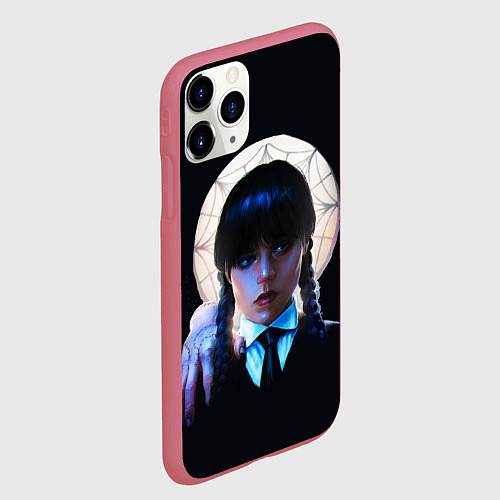 Чехол iPhone 11 Pro матовый Уэнсдэй с рукой во мраке / 3D-Малиновый – фото 2