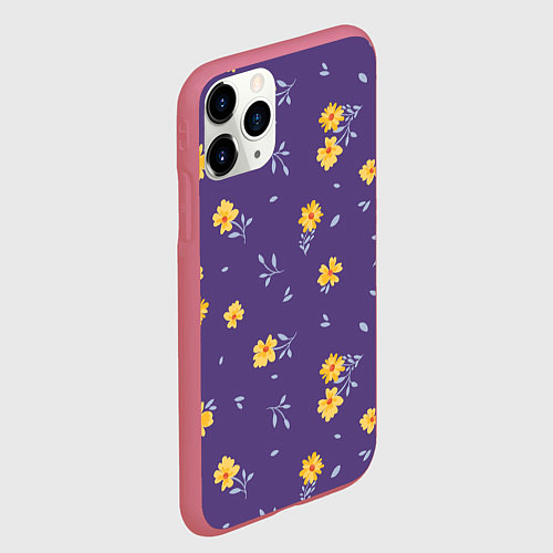 Чехол iPhone 11 Pro матовый Милые цветочки / 3D-Малиновый – фото 2