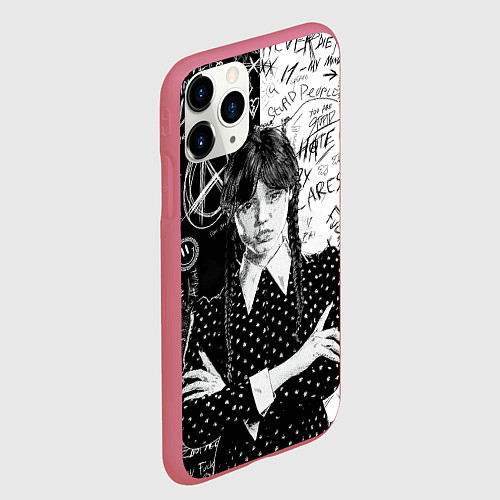 Чехол iPhone 11 Pro матовый Уэнсдей: Черное/Белое / 3D-Малиновый – фото 2