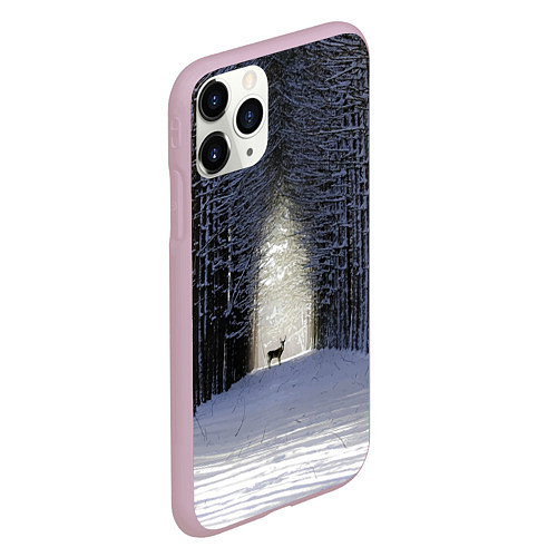 Чехол iPhone 11 Pro матовый Олень в зимнем лесу / 3D-Розовый – фото 2
