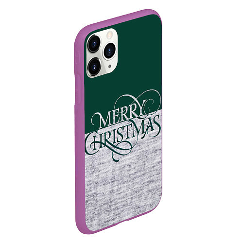 Чехол iPhone 11 Pro матовый Merry Christmas зелёный / 3D-Фиолетовый – фото 2