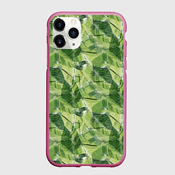 Чехол iPhone 11 Pro матовый Милитари листья крупные, цвет: 3D-малиновый