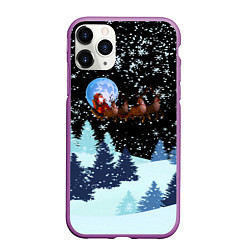 Чехол iPhone 11 Pro матовый Санта на оленях в ночном небе