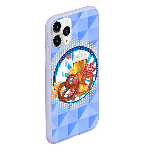 Чехол iPhone 11 Pro матовый Два брецелья с пивом и листьями клена / 3D-Светло-сиреневый – фото 2