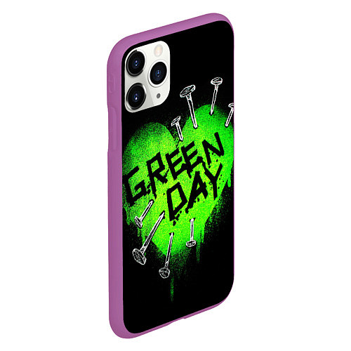 Чехол iPhone 11 Pro матовый Green day heart nails / 3D-Фиолетовый – фото 2