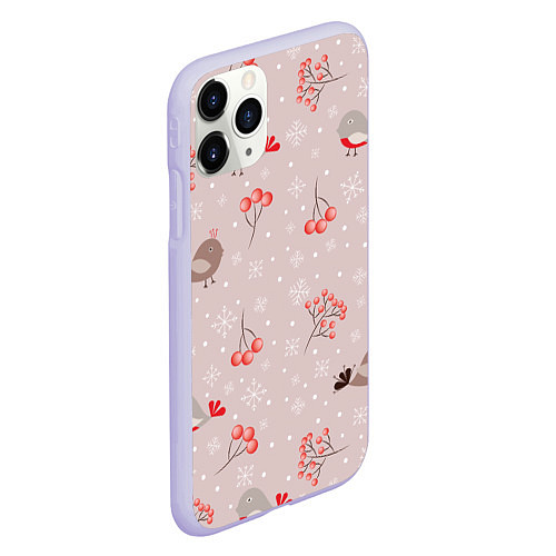 Чехол iPhone 11 Pro матовый Птицы снегири и зимние ягоды / 3D-Светло-сиреневый – фото 2