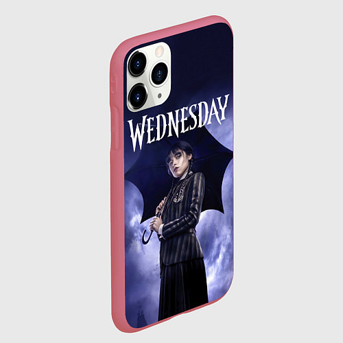 Чехол iPhone 11 Pro матовый Уэнсдэй Аддамс с зонтиком / 3D-Малиновый – фото 2