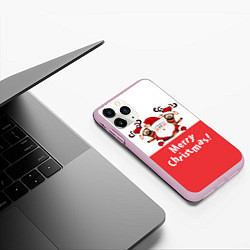 Чехол iPhone 11 Pro матовый Дед Мороз с оленями, цвет: 3D-розовый — фото 2