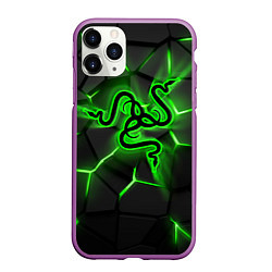 Чехол iPhone 11 Pro матовый Razer neon logo, цвет: 3D-фиолетовый