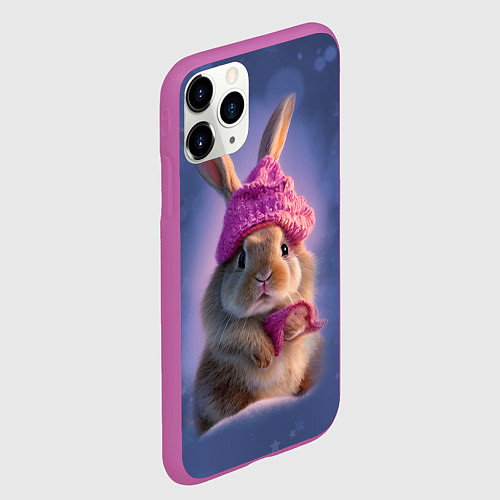 Чехол iPhone 11 Pro матовый Ушастик в вязаной шапочке / 3D-Фиолетовый – фото 2