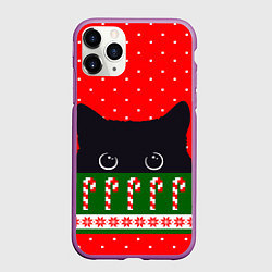 Чехол iPhone 11 Pro матовый Котик: новогодний свитер, цвет: 3D-фиолетовый