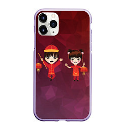 Чехол iPhone 11 Pro матовый Аниме мальчик и девочка празднуют китайский новый, цвет: 3D-светло-сиреневый