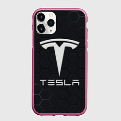 Чехол iPhone 11 Pro матовый Tesla логотип - матовое стекло, цвет: 3D-малиновый