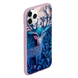Чехол iPhone 11 Pro матовый Объемная иллюстрация из бумаги лес и олень на сине, цвет: 3D-розовый — фото 2
