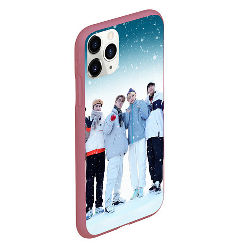 Чехол iPhone 11 Pro матовый Stray Kids winter / 3D-Малиновый – фото 2