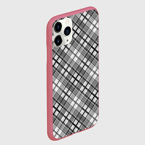 Чехол iPhone 11 Pro матовый Черно белый узор в косую клетку / 3D-Малиновый – фото 2
