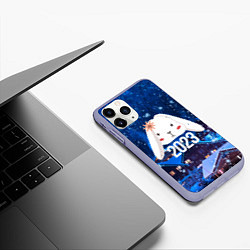 Чехол iPhone 11 Pro матовый Белый крольчонок с цветком, цвет: 3D-светло-сиреневый — фото 2