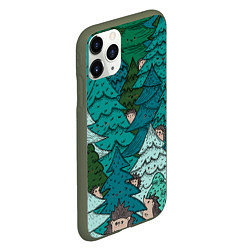 Чехол iPhone 11 Pro матовый Ежи в еловом лесу, цвет: 3D-темно-зеленый — фото 2
