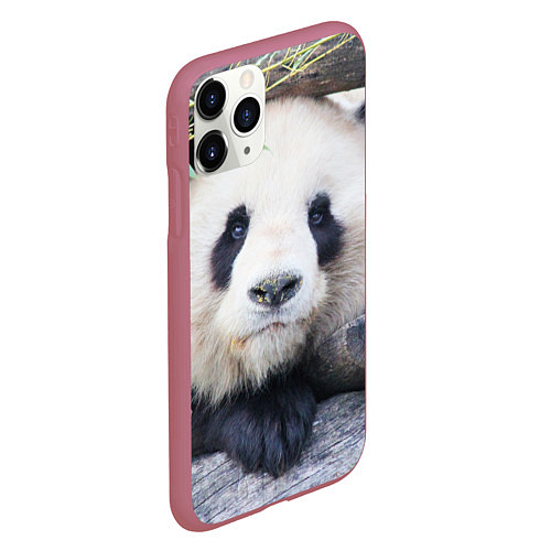 Чехол iPhone 11 Pro матовый Панда отдыхает / 3D-Малиновый – фото 2