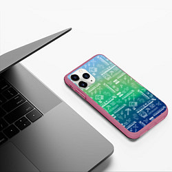 Чехол iPhone 11 Pro матовый Майнкрафт символы на потертом фоне, цвет: 3D-малиновый — фото 2