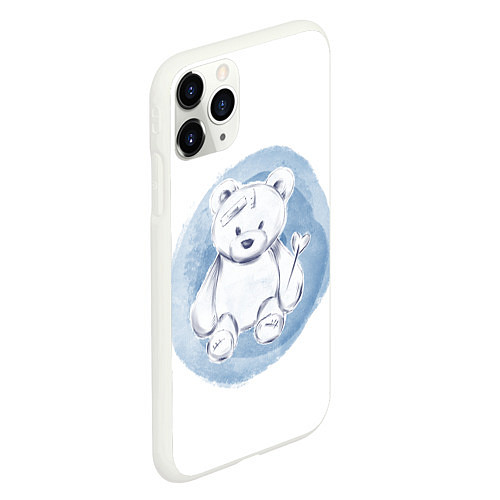 Чехол iPhone 11 Pro матовый Игрушечный мишка на акварельном голубом фоне / 3D-Белый – фото 2
