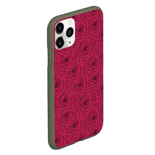 Чехол iPhone 11 Pro матовый Узор в виде роз / 3D-Темно-зеленый – фото 2