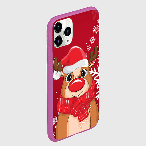 Чехол iPhone 11 Pro матовый Новогодний олень и снежинки / 3D-Фиолетовый – фото 2