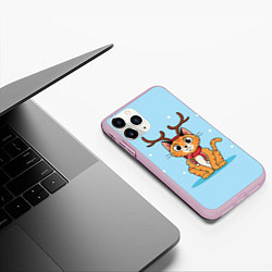 Чехол iPhone 11 Pro матовый Кот с рожками, цвет: 3D-розовый — фото 2
