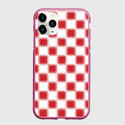Чехол iPhone 11 Pro матовый Красно-белый узор, цвет: 3D-малиновый