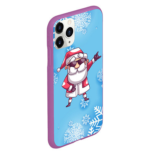 Чехол iPhone 11 Pro матовый Крутой Дед Мороз - снежинки / 3D-Фиолетовый – фото 2