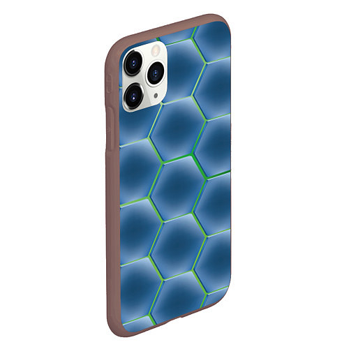 Чехол iPhone 11 Pro матовый Синии шестигранники / 3D-Коричневый – фото 2