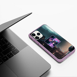 Чехол iPhone 11 Pro матовый Sci-fi girl and cyberpunk vibes, цвет: 3D-сиреневый — фото 2