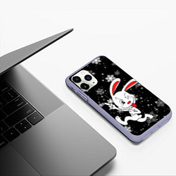 Чехол iPhone 11 Pro матовый Подмигивающий кролик в снежинках, цвет: 3D-светло-сиреневый — фото 2