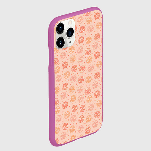 Чехол iPhone 11 Pro матовый Узор из снежинок в розовых оттенках / 3D-Фиолетовый – фото 2