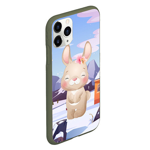 Чехол iPhone 11 Pro матовый Зайка зима / 3D-Темно-зеленый – фото 2