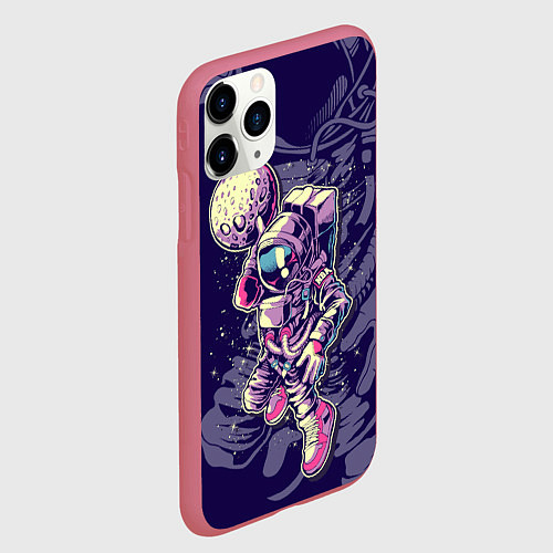 Чехол iPhone 11 Pro матовый Космонавт с луной / 3D-Малиновый – фото 2