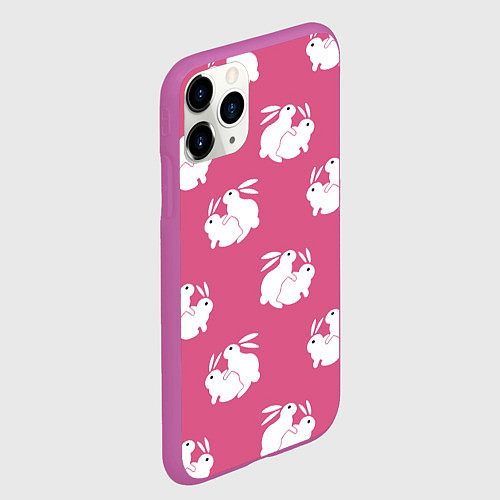 Чехол iPhone 11 Pro матовый Сексуальные кролики на розовом / 3D-Фиолетовый – фото 2