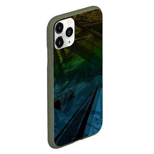Чехол iPhone 11 Pro матовый Черный абстрактный узор на сине-зеленом фоне / 3D-Темно-зеленый – фото 2