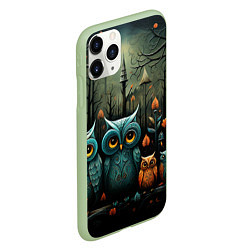 Чехол iPhone 11 Pro матовый Совы в стиле Folk Art, цвет: 3D-салатовый — фото 2