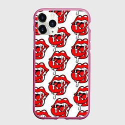 Чехол iPhone 11 Pro матовый Ахегао губы с языком в стиле поп арт, цвет: 3D-малиновый