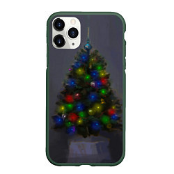 Чехол iPhone 11 Pro матовый Огни на новогодней елке, цвет: 3D-темно-зеленый