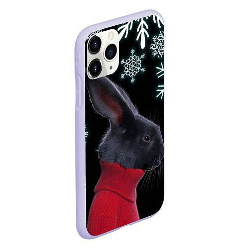 Чехол iPhone 11 Pro матовый Зимний кролик в свитере / 3D-Светло-сиреневый – фото 2